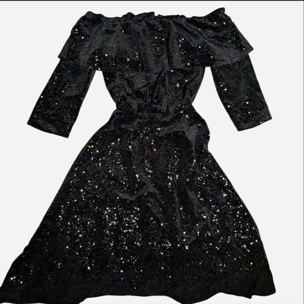 Velvet And Sequin Off-Shoulder Dress